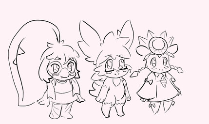 ambiguous_gender anthro anthrofied blush chibi clothing eyewear glasses group looking_at_viewer pokemorph simple_background trio white_background g-raven nintendo pokemon chessy_(shaymin) fan_character diancie generation_3_pokemon generation_4_pokemon generation_6_pokemon legendary_pokemon mawile pokemon_(species) shaymin sky_forme_shaymin black_and_white line_art monochrome sketch