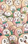 ambiguous_gender beak bedding berry blanket close-up eating feathers feral food fruit group happy heart_symbol looking_at_viewer one_eye_closed open_mouth plant poffin sleeping smile sparkles wings dragonbeak nintendo pokemon avian bird generation_7_pokemon mimikyu pokemon_(species) rowlet hi_res