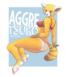 aggretsuko ailurid anthro blue_eyes blush bra breasts butt clothed clothing english_text female fur hand_on_leg heart_eyes heart_symbol hi_res lewdylynx lingerie looking_at_viewer looking_back mammal open_mouth panties rear_view red_panda retsuko sanrio simple_background sitting smile solo text tongue underwear