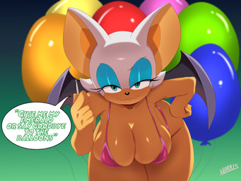 anthro balloon balloon_fetish bedroom_eyes bent_over big_breasts bikini breasts clothing duo female inflatable looking_at_viewer narrowed_eyes seductive suggestive swimwear two-piece_swimsuit wings morris_(artist) sega sonic_the_hedgehog_(series) rouge_the_bat bat mammal absurd_res hi_res