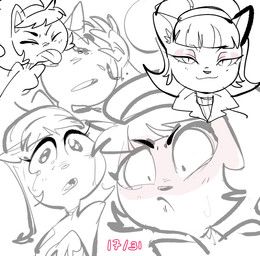 angry anthro bodily_fluids clothing crying eyes_closed female half-closed_eyes looking_at_viewer multiple_poses narrowed_eyes pose pouting smile solo sweater tears tongue tongue_out topwear turtleneck dbaru nickelodeon t.u.f.f._puppy kitty_katswell domestic_cat felid feline felis mammal 2026 hi_res sketch