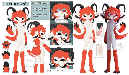 4_fingers 4_horns 4_toes animal_genitalia animal_penis anthro arm_tuft barefoot black_claws black_horn black_inner_ear black_pawpads black_teeth bovid_horn caprine_horn claws elbow_tuft eyewear feet fingers fur gender_symbol genital_slit genitals glasses glistening glistening_body glistening_skin gloves_(marking) hair hindpaw horn leg_markings licking licking_lips licking_own_lips male male_anthro male_symbol mane markings mouth_closed multi_horn multicolored_body multicolored_fur nude_anthro nude_male pawpads paws penile_spines penis pink_penis plantigrade ram_horn rectangular_glasses red_arms red_body red_eyes red_fur red_hair red_legs red_mane red_tail simple_background slit_penis socks_(marking) solo spiral spiral_eyes symbol tail tapering_penis teeth text toes tongue tongue_out tuft two_tone_body two_tone_fur white_background white_body white_ears white_fur jejejunum statera_(boxwater) bovid caprine goat mammal monster 2026 digital_drawing_(artwork) digital_media_(artwork) english_text firealpaca_(artwork) full-length_portrait hi_res model_sheet multiple_images portrait