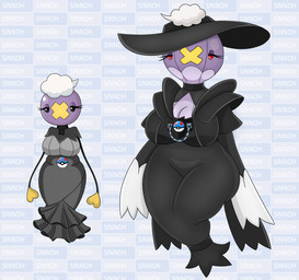 big_breasts big_hat black_eyes breasts clothing dress duo evolutionary_family female floating footless hat headgear headwear pokemorph purple_body red_eyes urusee584 nintendo pokemon drifblim drifloon generation_4_pokemon pokemon_(species) absurd_res hi_res
