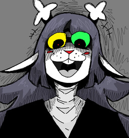 anthro antlers blush blush_stickers buckteeth business_suit clothing deer_ears female fusion grey_hair hair heterochromatic_glasses horn looking_down motion_lines red_nose shaded_face solo suit teeth unknown_artist deltarune undertale_(series) fan_character noelle_holiday spamelle spamton_g._spamton deer mammal new_world_deer reindeer