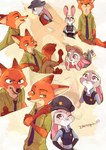 anthro clothed clothing female fully_clothed fur green_eyes male one_eye_closed purple_eyes simple_background wink kabe2mugi disney zootopia judy_hopps nick_wilde canid canine fox lagomorph leporid mammal rabbit red_fox true_fox 2018 hi_res