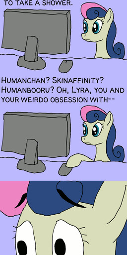 computer computer_mouse door door_handle doorknob electronics female feral horrified monitor pornography shower text arrkhal friendship_is_magic hasbro my_little_pony bonbon_(mlp) earth_pony equid equine horse mammal pony absurd_res bad_metadata comic digital_media_(artwork) english_text hi_res missing_sample