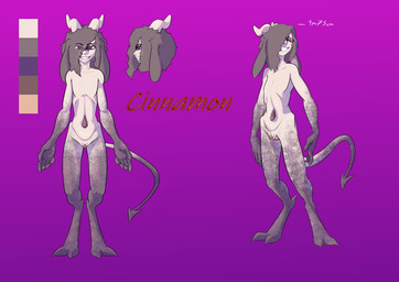 andromorph clitoris digitigrade female gem genitals horn intersex smile smiling_at_viewer solo unusual_anatomy unusual_genitalia unusual_vulva vulva pitta_the_italian cinny_(cinnamon) demon humanoid absurd_res hi_res model_sheet