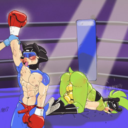 accessory anthro ballboxing blood bodily_fluids boxing boxing_gloves bruised bruised_eye butt clothing cock_sheath countershade_face countershading duo erection erection_under_clothing female fight fighting_ring genital_fluids genital_outline genitals gynomorph gynomorph/male hair hair_accessory hair_tie handwear headgear intersex intersex/male leather leather_clothing leather_headgear male male/female penis_clothing precum sport thong tied_hair topwear tube_top underwear fellowthewulf idw_publishing sega sonic_the_hedgehog_(comics) sonic_the_hedgehog_(idw) sonic_the_hedgehog_(series) sonic_the_hedgehog surge_the_tenrec afrosoricid eulipotyphlan hedgehog mammal tenrec 1:1 2025 digital_media_(artwork) hi_res