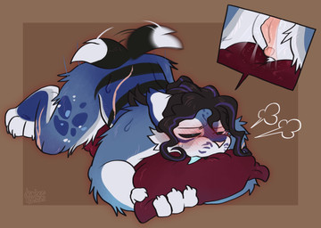 andromorph anthro big_clitoris bite black_body black_fur black_hair blue_body blue_eyes blue_fur blush blush_lines blushing_profusely bodily_fluids cheek_tuft clitoral clitoral_hood clitoris dark_sclera enlarged_clitoral_glans facial_tuft fangs fur genital_fluids genitals grinding hair hug hugging_object hugging_pillow intersex masturbation multicolored_body multicolored_fur pillow pillow_bite pillow_grab pillow_humping sabertooth_(anatomy) scar solo sweat sweatdrop tail tail_motion tailwag teeth tuft vaginal vaginal_fluids vulva white_body white_fur lustwasp felid feline felis mammal prehistoric_species saber-toothed_tiger absurd_res hi_res trans_(lore) trans_man_(lore)