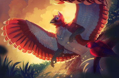 anthro beak blue_eyes claws cloud countershading detailed_background duo dutch_angle feathered_wings feathers feral grass jewelry male markings muscular muscular_male nature navel necklace nude outside partially_submerged plant red_body red_feathers sky spread_wings standing sun sunset tail tail_tuft tan_body tan_countershading tuft water white_markings wings yellow_markings clockbirds mythology avian bird gryphon mythological_avian mythological_creature 2017 digital_media_(artwork) orange_theme warm_colors