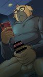 anthro balls bodily_fluids bottomless bottomless_male cellphone censor_bar clothed clothing detailed_background electronics erection eyes_closed genital_fluids genitals holding_cellphone holding_object holding_phone holding_smartphone hoodie humanoid_genitalia humanoid_hands humanoid_penis ineffective_censorship kemono male masturbation musclegut muscular penile penile_masturbation penis phone precum smartphone solo topwear sakusan_kc aggretsuko sanrio dokachin canid canine canis domestic_dog mammal 2023 4k 9:16 absurd_res censored hi_res