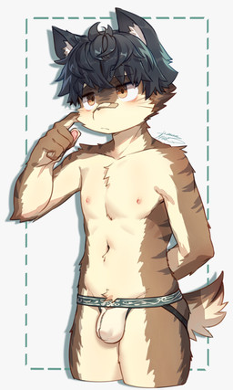 anthro band-aid band-aid_on_face band-aid_on_nose bandage bandage_on_face bandage_on_nose black_hair bulge clothed clothing countershading detailed_bulge fur hair jockstrap jockstrap_only kemono male nipples simple_background solo striped_body striped_fur stripes topless underwear underwear_only young young_anthro young_male zutabo mammal 2026 absurd_res hi_res portrait three-quarter_portrait