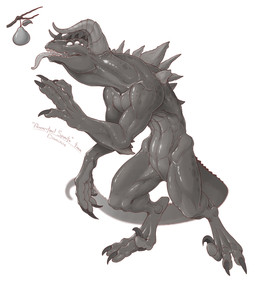ambiguous_gender back_spikes branch curved_horn feral food fruit head_spikes horn multi_eye plant reaching_for_object solo spikes spikes_(anatomy) tongue tongue_out kredri fallout microsoft deathclaw monster scalie hi_res