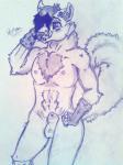 animal_genitalia anthro balls fully_sheathed genitals male nipples nude sheath solo redflingfox ray_divine canid canine canis domestic_dog fox mammal wolf 3:4 traditional_media_(artwork)