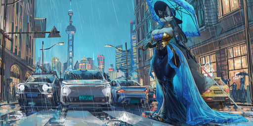 anthro areola areola_slip big_breasts black_hair blind blue_clothing breasts building camel_toe cane car city cityscape clothing collar crosswalk detailed_background disability dress dripping_wet female fur glistening gloves golden_clothing grey_body grey_fur hair handwear hat headgear headwear jewelry low-angle_view necklace night nipple_slip raining skyscraper solo street_lamp text thick_thighs tight_clothing tight_dress umbrella vehicle walking_stick wide_hips window shanher canid canine canis mammal wolf chinese_text hi_res