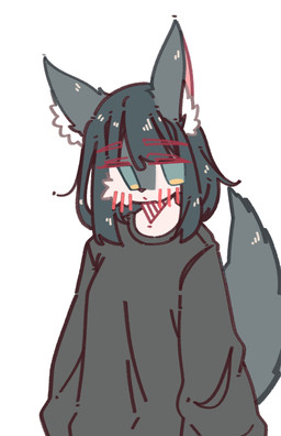 anthro bangs black_clothing black_hair black_nose black_shirt black_topwear blue_eyes blush blush_lines clothing eyebrows eyelashes female hair inner_ear_fluff long_ears looking_away medium_hair shirt simple_background solo tail topwear tuft white_background kgs701 canid canine fox mammal colored digital_drawing_(artwork) digital_media_(artwork) flat_colors hi_res