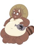 alcohol anthro balls belly beverage big_balls big_belly blush genitals kemono male moobs navel one_eye_closed overweight overweight_male sake sake_bottle sitting solo text wink tinntira canid canine mammal raccoon_dog tanuki 2022 3:4 hi_res japanese_text translated