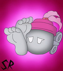 4_toes barefoot clothing crossed_feet feet female foot_fetish foot_focus gradient_background grey_body half-closed_eyes hat headgear headwear humanoid_feet narrowed_eyes not_furry pink_background pink_clothing pink_hat pink_headwear plantigrade round_body simple_background sitting solo toes white_eyes wind-up_key ryoosakuling mario_bros nintendo paper_mario sylvia_(paper_mario) bob-omb living_bomb waddling_head 2019 digital_drawing_(artwork) digital_media_(artwork)
