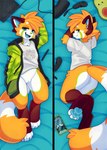 anthro bedroom_eyes blue_eyes blue_pawpads blue_tongue bottomless bottomless_anthro bottomless_female butt cellphone clothed clothing dakimakura electronics female fluffy fluffy_tail fur genitals hair hoodie lying narrowed_eyes on_back on_front orange_body orange_fur orange_hair pawpads phone pussy seductive shirt smartphone smile solo t-shirt tail tomboy tongue topwear jinxit pocky_(jinxit) ailurid mammal red_panda dakimakura_design watermark