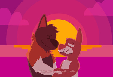 anthro duo male male/male anonymous_artist ruff_bull voff_akita akita american_akita canid canine canis domestic_dog mammal pit_bull spitz