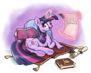 book cutie_mark female fur hair horn inkwell looking_at_viewer loose_feather multicolored_hair open_mouth pillow purple_body purple_eyes purple_fur purple_hair quill rug scroll solo two_tone_hair king-kakapo friendship_is_magic hasbro my_little_pony mythology twilight_sparkle_(mlp) equid equine mammal mythological_creature mythological_equine unicorn 2014