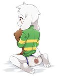 anthro blue_seam_underwear blush briefs butt clothing colored_seam_underwear fur male plushie print_briefs print_clothing print_underwear rear_view sitting solo teddy_bear underwear white_body white_briefs white_clothing white_fur white_underwear young young_anthro porygonleft undertale undertale_(series) asriel_dreemurr boss_monster_(undertale) bovid caprine mammal 3:4