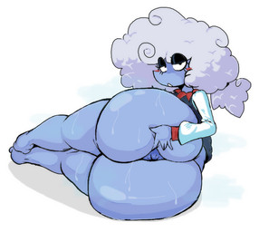 anthro anus blue_body blue_skin blush bodily_fluids bottomless butt clothed clothing female shirt shirt_only solo spread_anus spreading sweat sweaty_butt topwear topwear_only hyperaround deltarune undertale_(series) elnina_(deltarune) darkner