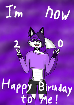 5_fingers anthro bottomwear choker clothing crop_top ear_piercing eyebrow_piercing facial_piercing fingers fur hair jewelry male necklace piercing purple_body purple_ears purple_eyes purple_fur purple_hair ring_(jewelry) shirt shorts simple_background solo topwear white_body white_fingers white_fur murasakine_fox murasakine_aki canid canine fox mammal hi_res