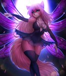 ahoge anthro blue_eyes breasts clothed clothing eyelashes female fingers fur hair nails smile solo wings adorableinall mariah_veiethe canid canine canis mammal wolf digital_media_(artwork)