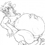 1:1 2012 abdominal_bulge anthro armpit_hair balls belly belly_inflation big_belly bloated body_hair bulge canid canine clothed clothing darkzel enema fox genitals hi_res hose hose_in_butt hose_inflation inflation male mammal monochrome nipples open_mouth pose sketch solo tongue underwear wide_hips