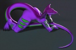 2011 anthro biped black_body black_scales breasts claws cobra female forked_tongue green_body green_eyes green_scales kneeling long_tongue markings muscular muscular_anthro muscular_female non-mammal_breasts plantigrade purple_body purple_scales purple_skin raeal_(character) reptile scales scalie snake snake_hood solo spearfrost stripes tail toe_claws tongue tongue_out