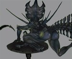 alien alien_(franchise) big_butt bodily_fluids butt dead_by_daylight exoskeleton female furniture genital_fluids genitals hi_res leaning leaning_forward on_table pussy rear_view sharp_tail solo srutisss standing table tail thick_thighs vaginal_fluids wide_hips xenomorph xenomorph_queen