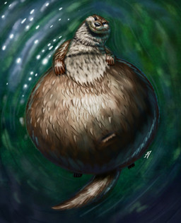 belly big_belly claws fangs feral fur high-angle_view looking_at_viewer lying male morbidly_obese morbidly_obese_feral morbidly_obese_male navel nude obese obese_feral obese_male on_back overweight overweight_feral overweight_male partially_submerged paws realistic smile solo tail teeth wet wet_body wet_fur whiskers ian-exe mammal mustelid otter 2025 hi_res signature