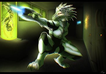 3_fingers 3_toes anthro arm_feathers arm_tuft armor black_stripes claws clenched_teeth crouching digitigrade energy_weapon feather_hair feathered_crest feathers feet female finger_claws fingers grey_body head_crest leg_tuft plasma_pistol pseudo_hair pupils ranged_weapon slit_pupils solo striped_feathers stripes teeth toe_claws toes tuft weapon white_body white_feathers yellow_eyes rainey_(artist) halo_(series) microsoft xbox_game_studios alien avian flood_(halo) kig-yar scalie t'vaoan colored hi_res