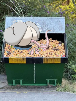 anthro ass_up big_butt butt butt_jiggle clothing dessert doughnut dumpster dumpster_diving ear_piercing female food grey_body huge_butt huge_hips hyper hyper_butt jiggling panties pastry photo_background piercing pointy_ears rat_tail solo tail thick_thighs underwear wedgie white_clothing white_panties white_underwear wide_hips maddeku elisa_(maddeku) fancy_rat mammal murid murine rat rodent mixed_media photography_(artwork)