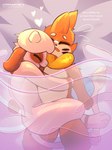 3_toes anthro anthro_on_anthro bedding bedding_background biped cuddling duo feet female feral front_view heart_symbol inner_monologue leg_wrap lying male male/female on_back open_mouth sweat_emanata text toes utopianvee nintendo pokemon kai_(mr.smile) mimi_(mr.smile) buizel generation_2_pokemon generation_4_pokemon pokemon_(species) smeargle english_text hi_res