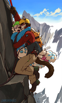 anthro duo male male/male mountain_climbing risky_sex sex gimmemysmokes alps felid mammal pantherine snow_leopard hi_res