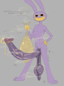anthro balls big_balls big_glans big_penis black_eyes bodily_fluids body_hair bubble clothing colored_cum condom cum cum_bubble cum_drip dripping erection filled_condom flies_for_smell genital_fluids genital_raphe genitals glans gloves hairy_balls handwear huge_penis hyper looking_at_viewer male nude penis pubes purple_body question_mark raphe_(anatomy) saggy_balls scrotal_raphe sexual_barrier_device smegma smelly smile solo text unusual_bodily_fluids unusual_cum unusual_genital_fluids vein veiny_penis yellow_cum yellow_sclera capy_b glitch_productions the_amazing_digital_circus jax_(tadc) arthropod fly_(animal) insect lagomorph leporid mammal rabbit 3:4 english_text hi_res