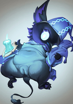 4_fingers 4_toes anthro areola barefoot beak beak_closed big_ears big_eyes biped black_beak black_body black_fur black_tail black_tail_tuft black_toe_claws blue_areola blue_body blue_clothing blue_countershading blue_eyes blue_fire blue_hat blue_headgear blue_headwear blue_nipples blue_pajamas blue_topwear bottomless bottomless_anthro bottomless_female breasts butt butt_from_the_front candle candle_holder candlestick claws clothed clothed_anthro clothed_female clothing colored_fire countershade_torso countershading crossgender digitigrade empty_eyes feet female female_anthro fingers fire fluffy_ears fur genitals glistening glistening_beak glistening_body glistening_fur glistening_genitalia glistening_vulva gradient_background hat head_on_pillow headgear headwear hindpaw holding_candle holding_object holding_pillow innie_vulva lying mouth_closed mtf_crossgender navel nightcap nipples non-mammal_breasts non-mammal_navel non-mammal_nipples on_back open_clothing open_topwear overweight overweight_anthro overweight_female pajamas pattern_clothing pattern_hat pattern_headgear pattern_headwear pattern_topwear pawpads paws pillow pointy_ears presenting presenting_vulva prick_ears purple_inner_ear purple_pawpads raised_clothing raised_shirt raised_topwear shirt shortstack shortstack_female simple_background sleeping_cap sleepwear slightly_chubby slightly_chubby_anthro slightly_chubby_female small_breasts solo spread_legs spreading tail tail_tuft thick_thighs toe_claws toes topwear tuft vulva young young_anthro young_female tlmoyv_1 deadlock_(game) mythology valve rem_(deadlock) avian chimera dream_creature gryphon mythological_avian mythological_creature 2026 absurd_res digital_drawing_(artwork) digital_media_(artwork) english_description full-length_portrait hi_res portrait