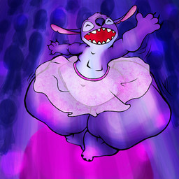 4_fingers anthro audience big_butt blue_body blue_fur blue_nose blurred_background bottomwear butt claws clothing crowd dancing feet fingers fur group hair head_tuft huge_butt huge_hips huge_thighs hyper hyper_butt hyper_thighs male motion_lines notched_ear open_mouth overweight pink_bottomwear pink_clothing pink_lighting pink_skirt simple_background skirt smile solo teeth thick_thighs toes tuft wide_hips miglove disney lilo_and_stitch stitch_(lilo_and_stitch) alien experiment_(lilo_and_stitch) 1:1 2025 digital_drawing_(artwork) digital_media_(artwork) shaded