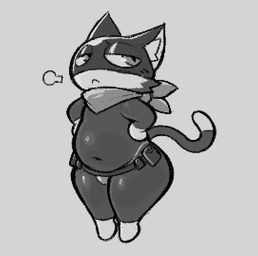 anthro belly belt blush bottom_heavy clothing kerchief latex latex_clothing latex_mask looking_away male mask navel shortstack shortstack_male sigh sighing solo tail thick_thighs thong underwear utility_belt wide_hipped_anthro wide_hipped_male wide_hips zlut385 atlus megami_tensei persona_(series) persona_5 sega morgana_(persona) domestic_cat felid feline felis mammal digital_drawing_(artwork) digital_media_(artwork) monochrome