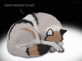 birthday dark darkness emotional female feral happy happy_birthday healing loneliness sad solitude solo text valiberite solana_(valiberite) canid canine canis mammal wolf english_text hi_res