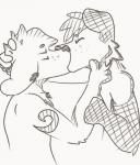 4_eyes anthro duo floppy_ears freckles kissing love male male/male multi_eye piercing romantic romantic_couple simple_background adondis damien_(adondis) canid canine canis dobermann domestic_dog mammal pinscher 2018 black_and_white digital_media_(artwork) monochrome sketch