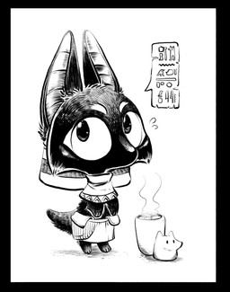 anthro black_border border bottomwear canopic_jar chibi clothed clothing eye_roll fur headdress male skirt solo speech_bubble text silverfox5213 egyptian_mythology middle_eastern_mythology mythology anubis anubian_jackal canid canine canis deity jackal mammal 2017 black_and_white hi_res hieroglyphic_text monochrome translation_request