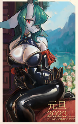 anthro big_breasts breasts clothed clothing female hair horn latex latex_clothing latex_skinsuit looking_at_viewer skinsuit smile solo split_form tight_clothing water wide_hips shanher mythology shanher_(character) aquatic dragon fish merfolk mythological_creature mythological_scalie scalie absurd_res hi_res