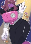 4_fingers anthro clothed clothing cosplay costume female fingers freckles hair hair_over_eye long_hair machine one_eye_obstructed pupils purple_body slightly_chubby slit_pupils solo thick_thighs wide_hips yellow_eyes underchikichan deltarune undertale undertale_(series) mettaton mettaton_ex susie_(deltarune) lizard reptile robot scalie absurd_res hi_res