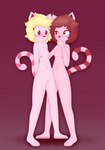 anthro blush body_blush breasts duo embarrassed female genitals naughty_face nipples pussy pussy_blush small_breasts standing max_draws betty_(laizd) margaret_(laizd) domestic_cat felid feline felis mammal absurd_res hi_res