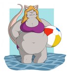 accessory anthro ball beach_ball belly belly_overhang belly_rolls bent_leg big_belly bikini black_eyebrows blonde_hair breasts buckteeth chubby_cheeks clothing eyebrow_through_hair eyebrows eyes_closed fat_rolls female female_anthro fur grey_body grey_breasts grey_fur hair hair_accessory hair_over_shoulder hairclip hand_on_hip holding_beach_ball inflatable inner_ear_fluff long_hair long_tail navel obese obese_anthro obese_female overweight overweight_anthro overweight_female partially_submerged pink_hairclip purple_bikini purple_clothing purple_swimwear rat_tail simple_background solo swimwear tail tan_nose tan_tail teeth toothy_grin translucent translucent_hair tuft two-piece_swimsuit water white_background white_inner_ear_fluff theannoyingnpc monica_bridget_keens mammal murid murine rat rodent 2022 colored digital_drawing_(artwork) digital_media_(artwork) hi_res shaded simple_shading