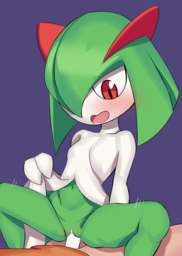 blush cowgirl_position duo faceless_character faceless_male female from_front_position genitals green_body green_skin male not_furry on_bottom on_top open_mouth penis purple_background red_eyes sex simple_background solo_focus spread_legs spreading straddling vaginal vulva self_empl0yed nintendo pokemon generation_3_pokemon human humanoid kirlia mammal pokemon_(species) absurd_res censored digital_media_(artwork) hi_res