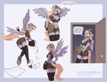 5_fingers anthro anthrofied blonde_hair blush bottomwear breasts brown_bottomwear brown_clothing brown_hat brown_headwear brown_shirt brown_shorts brown_topwear butt cleavage clothed clothing delivery_(commerce) delivery_employee derp_eyes door doorway eyes_closed feathered_wings feathers female fingerless_gloves fingers gloves hair hand_behind_head handwear hat headgear headwear holding_object hooves legwear letter long_hair looking_at_viewer mail mailbag midriff name_tag navel postal_carrier postal_delivery raining shirt shorts smile solo speech_bubble tail talking_to_viewer text topwear unguligrade_anthro wings yellow_eyes dandy_(artist) friendship_is_magic hasbro my_little_pony mythology derpy_hooves_(mlp) equid equine mammal mythological_creature mythological_equine pegasus 2024 absurd_res artist_name digital_media_(artwork) english_text hi_res